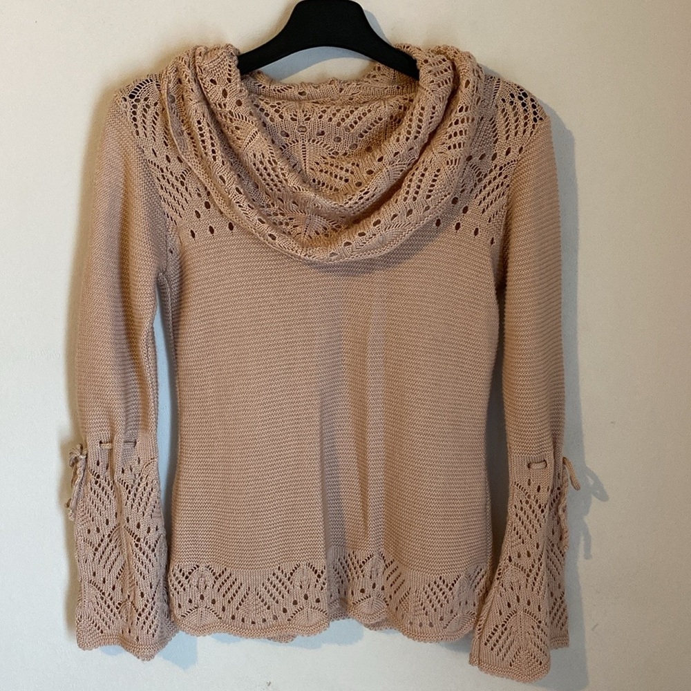 Source Unknown Women's Lace Cowl Neck Sweater - Light Brown